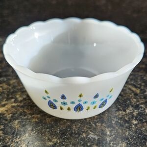Vintage Fire King Milk Glass Swiss Chalet Ramekin​​​​